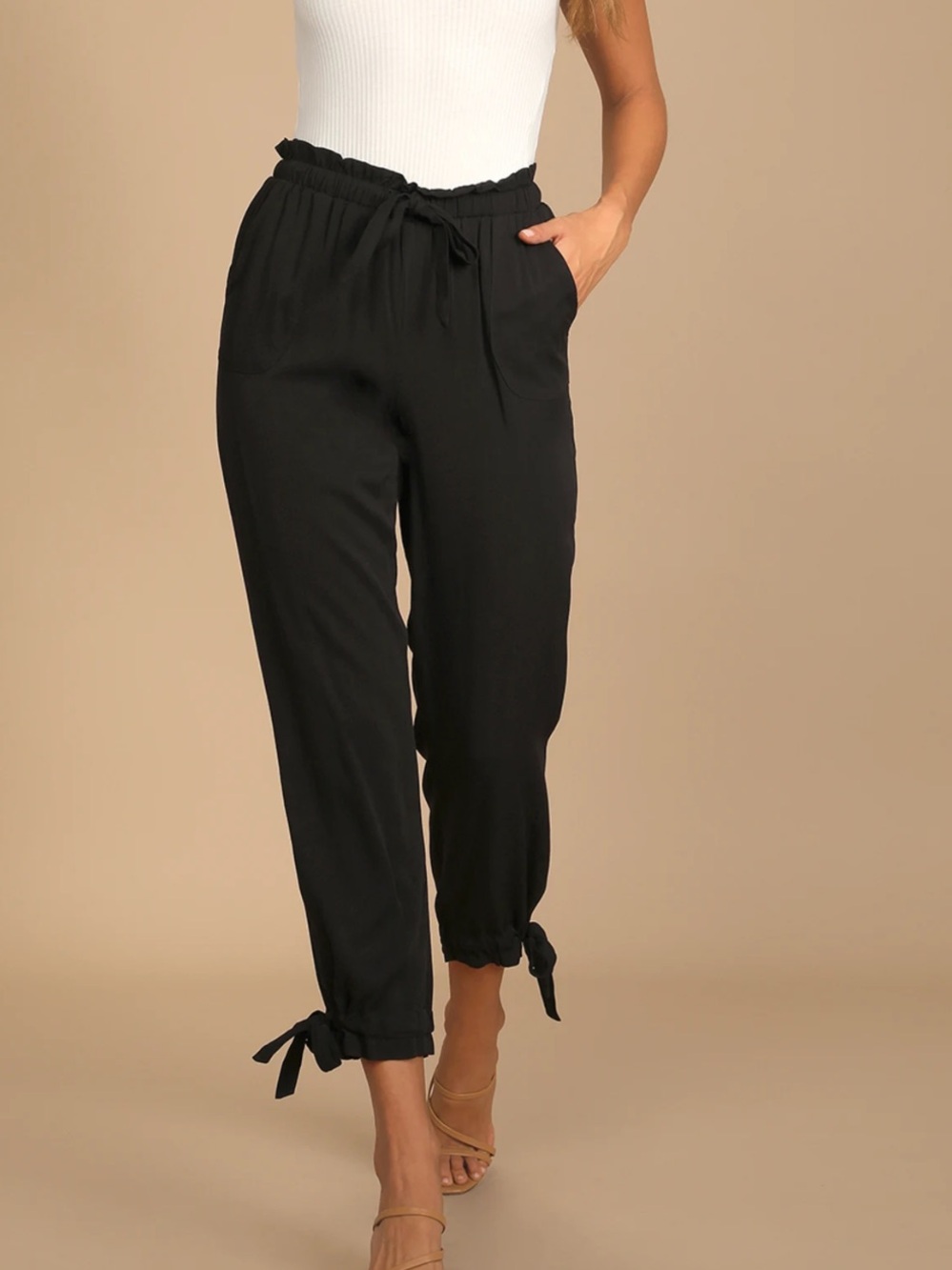 Lulu’s Black Tie-Hem Drawstring Jogger Pants - Women